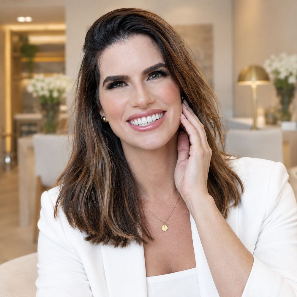Dra. Tânia Tomic sorrindo na recepção da Orny Odontologia, no Cambuí, em Campinas